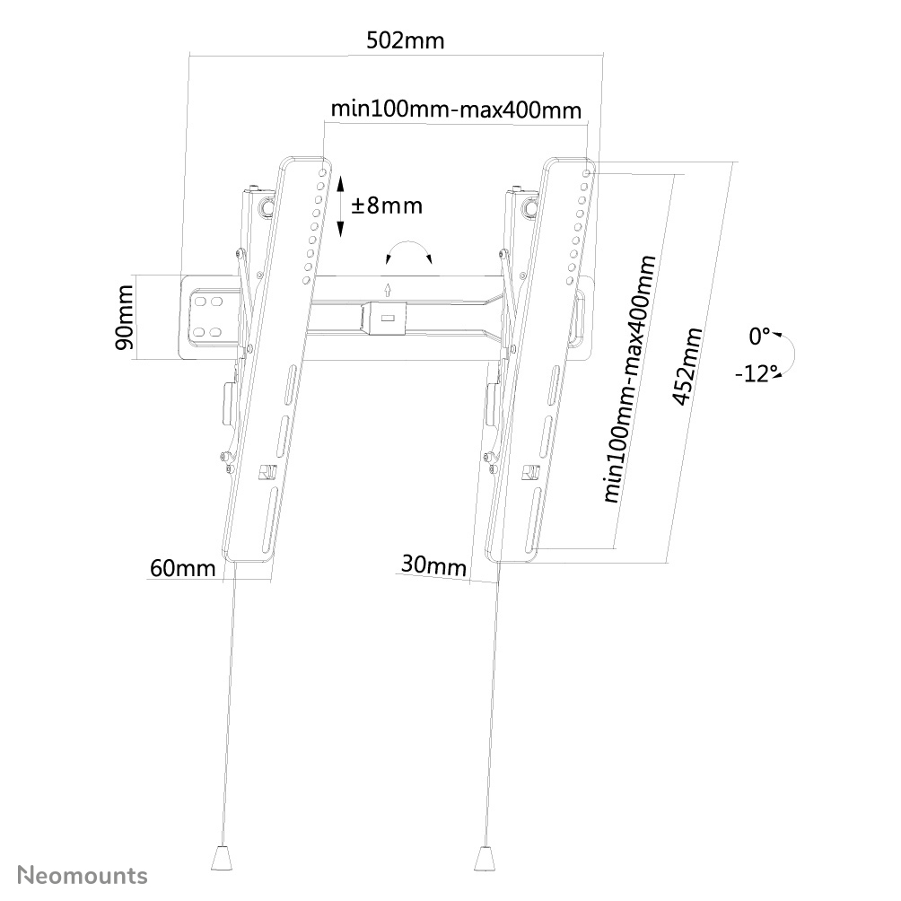 55501991_4748084355.jpg Soporte de pared Neomounts LED-W450BLACK para televisores hasta 55", con inclinación de 12 grados y patrón VESA flexible.